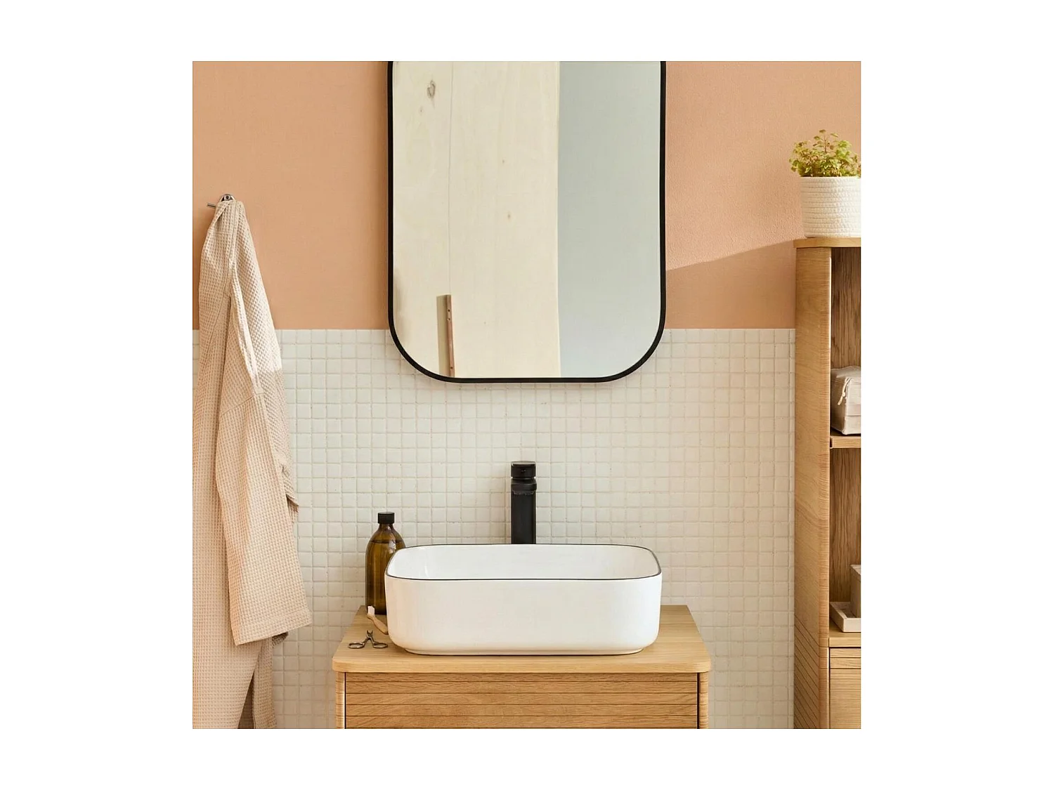 Vasque à poser rectangulaire ALIX en céramique avec liseret 48x37cm