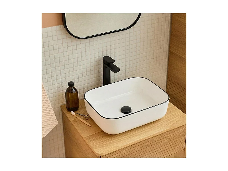 Lavabo rectangular de cerámica sobre encimera con borde, 48x37cm ALIX