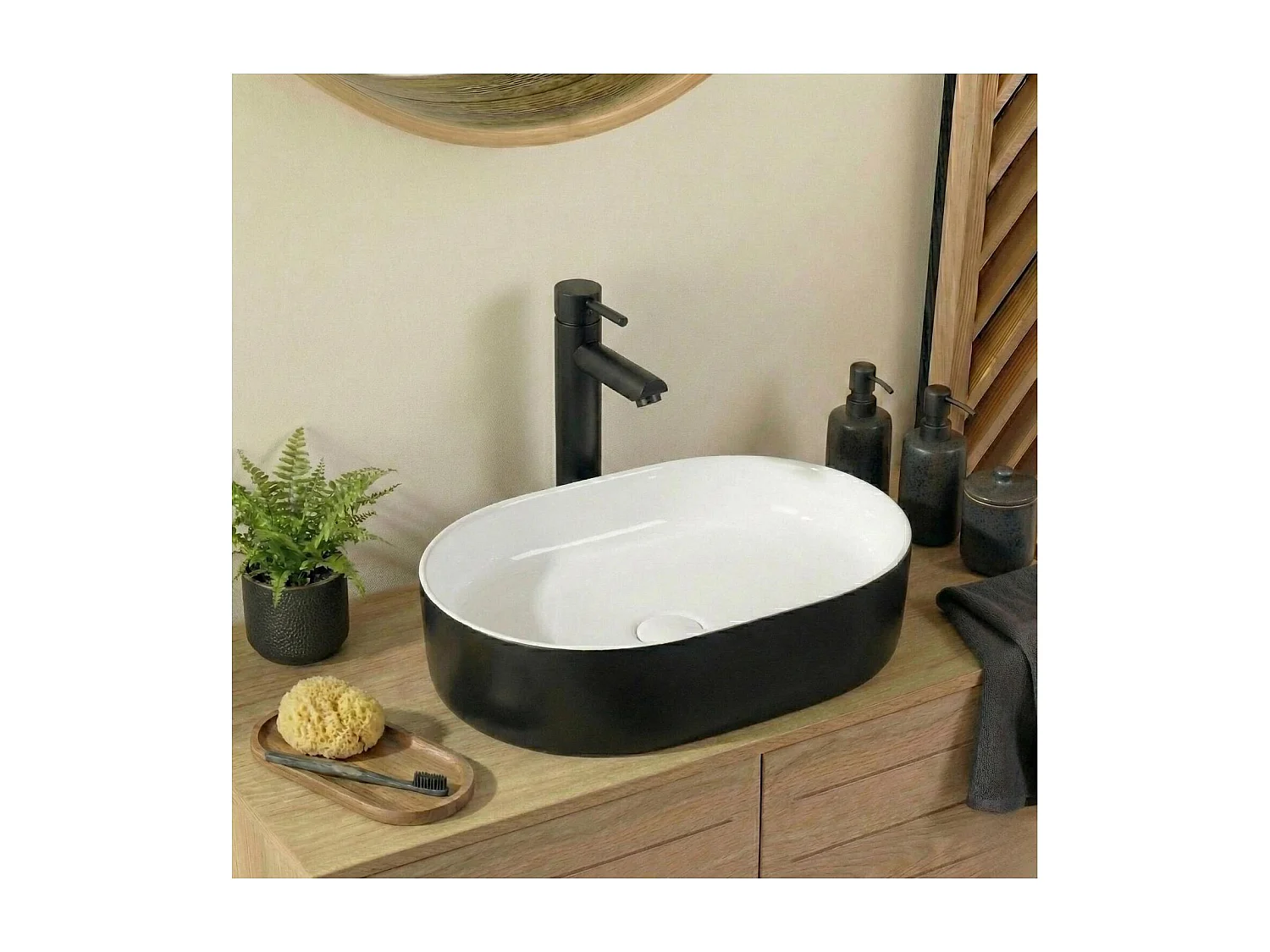 Rechteckiges, zweifarbiges Keramik-Aufsatzwaschbecken 50x37cm YDRA