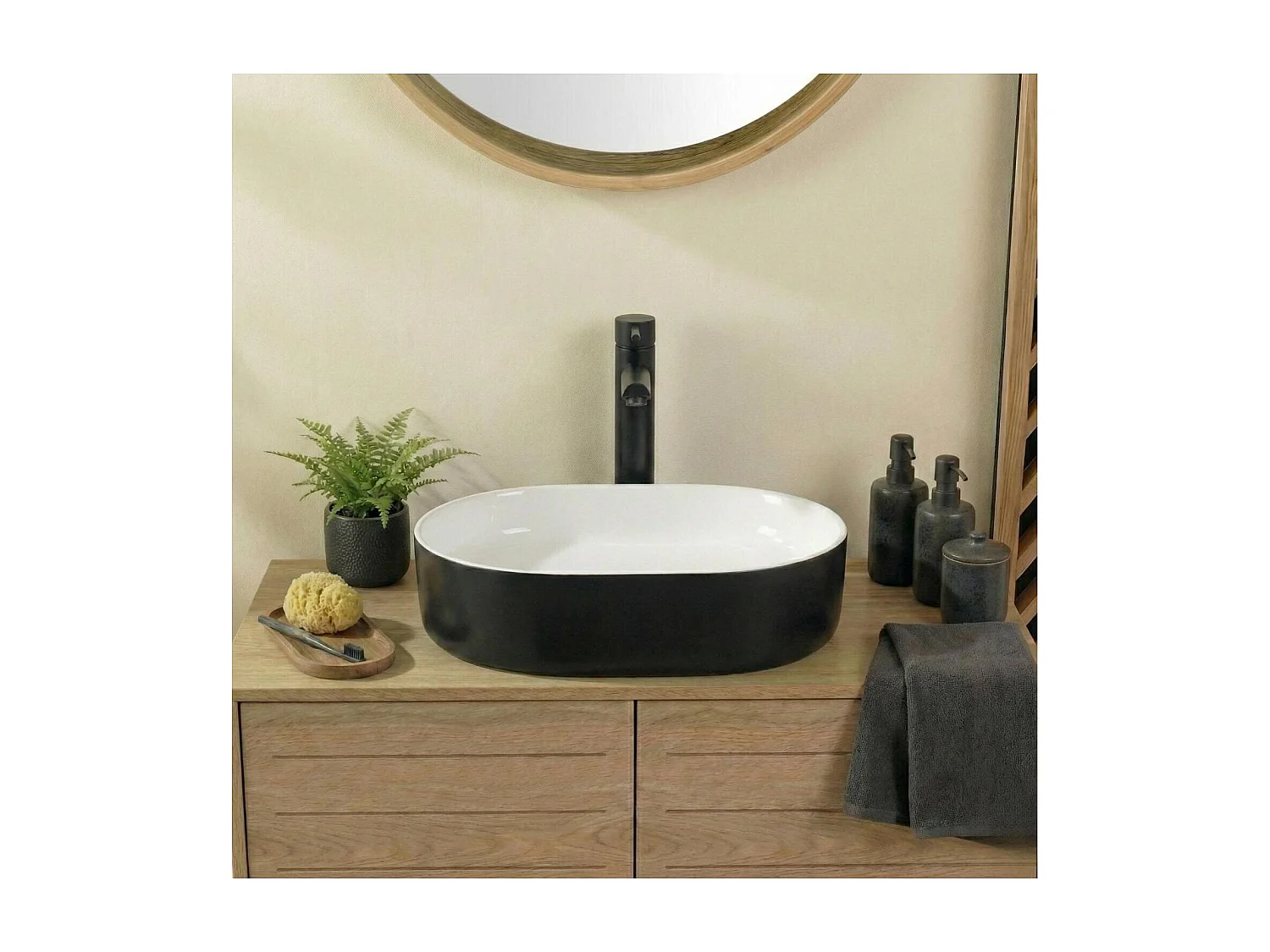 Rechteckiges, zweifarbiges Keramik-Aufsatzwaschbecken 50x37cm YDRA