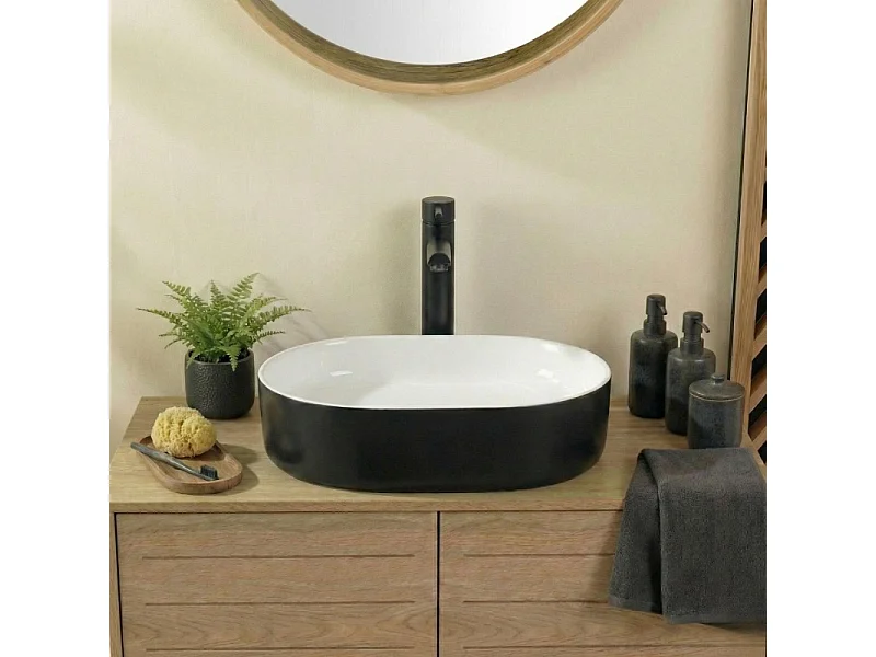 Lavabo sobre encimera rectangular de cerámica bicolor 50x37cm YDRA