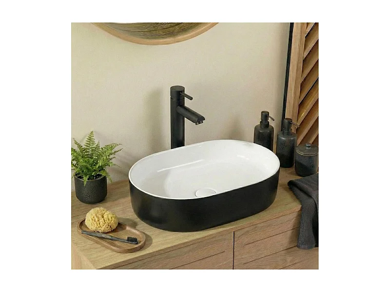 Rechteckiges, zweifarbiges Keramik-Aufsatzwaschbecken 50x37cm YDRA