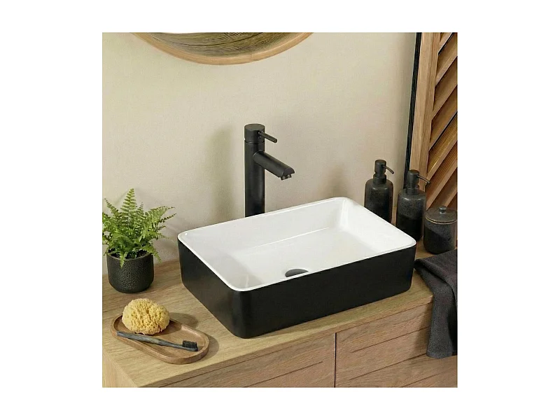 Vasque à poser rectangulaire YDRA en céramique bicolore 47x36cm