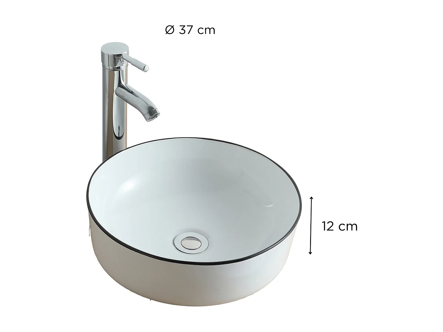 Ronde keramische wastafel met rand, 37 cm, DIEGO