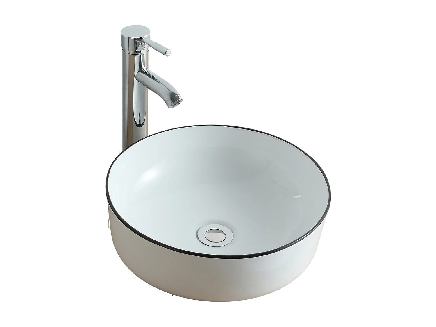 Lavabo da appoggio rotondo in ceramica con bordo, 37cm, DIEGO