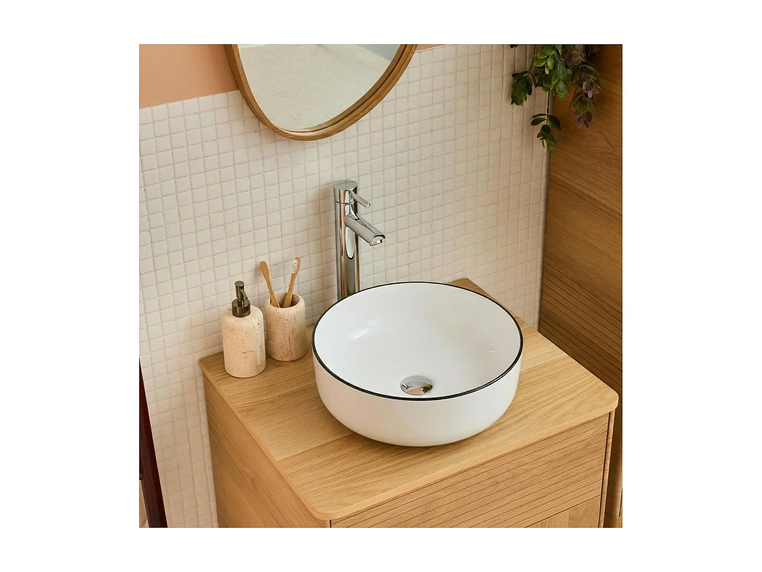 Rundes Keramik-Aufsatzwaschbecken mit Rand, 37 cm, DIEGO