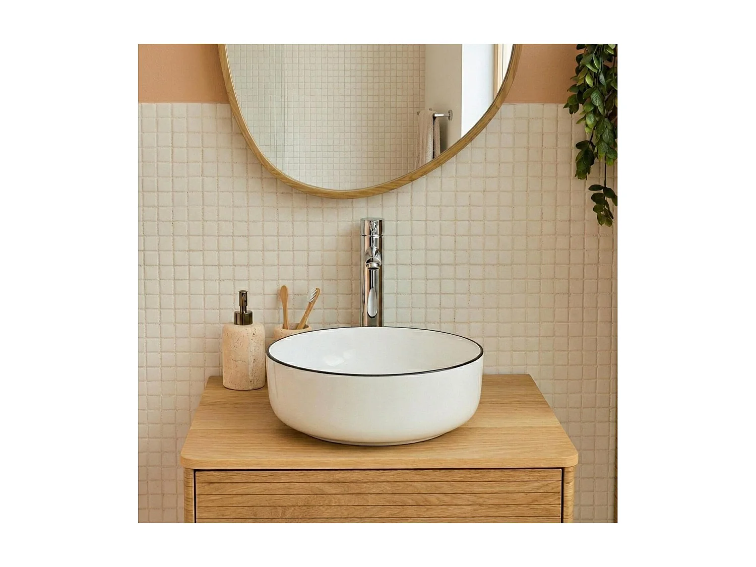 Rundes Keramik-Aufsatzwaschbecken mit Rand, 37 cm, DIEGO