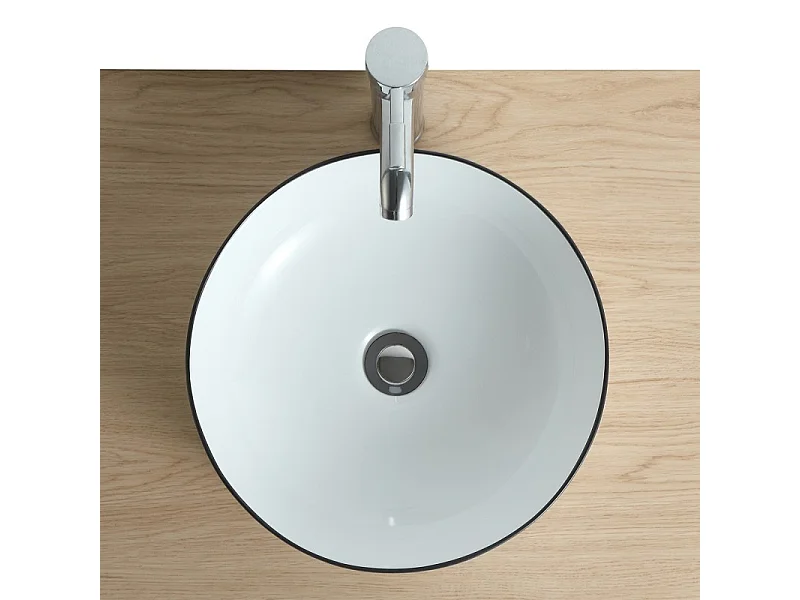 Okrągła ceramiczna umywalka nablatowa z rantem, 37 cm, DIEGO