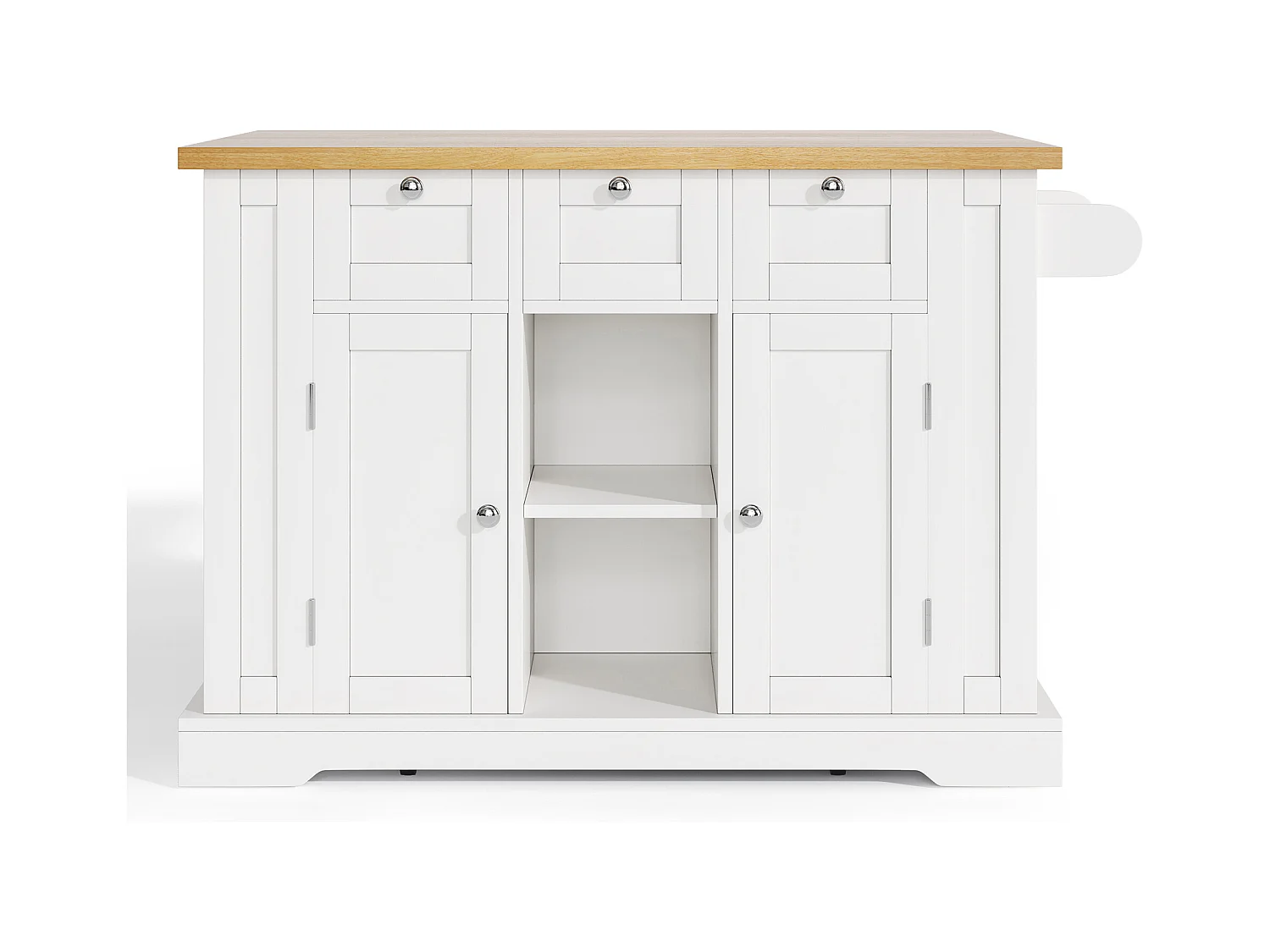 Desserte blanc - Îlot de cuisine avec 2 portes et 3 tiroirs - étagère à épices et 5 roulettes - pour cuisine et salle à manger