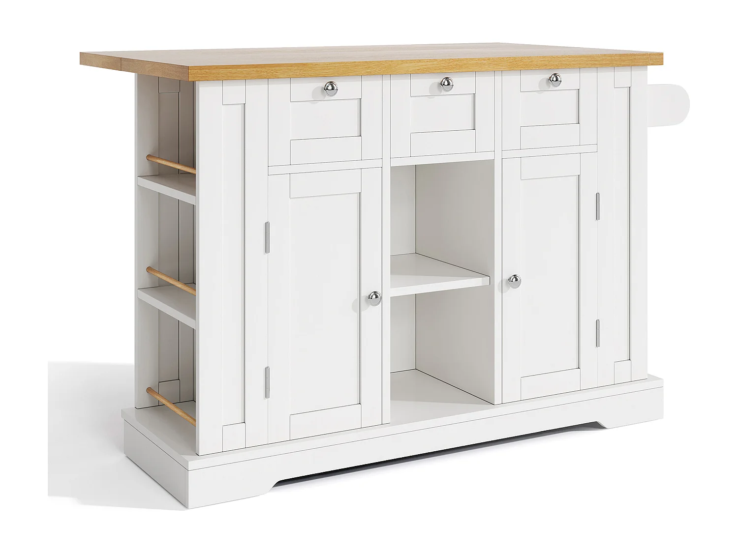 Carrinho branco - Ilha de cozinha com 2 portas e 3 gavetas - porta-temperos e 5 rodízios - para cozinha e sala de jantar