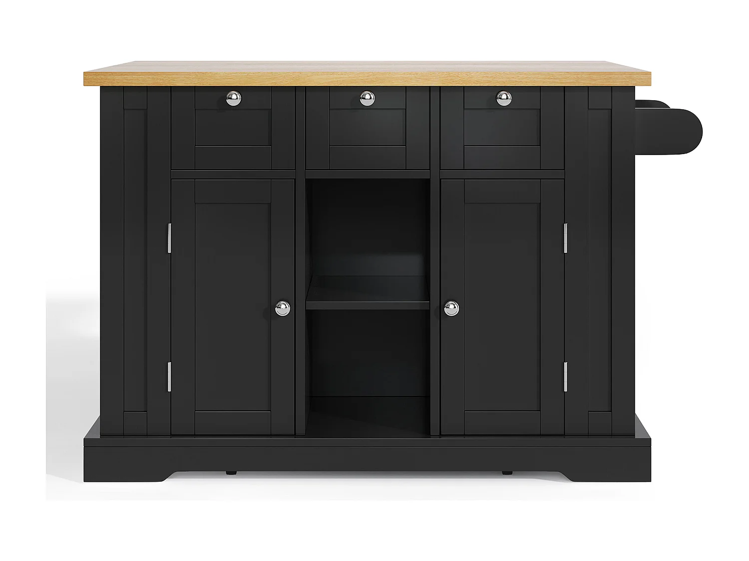 Carrinho preto - Ilha de cozinha com 2 portas e 3 gavetas - porta-temperos e 5 rodízios - para cozinha e sala de jantar