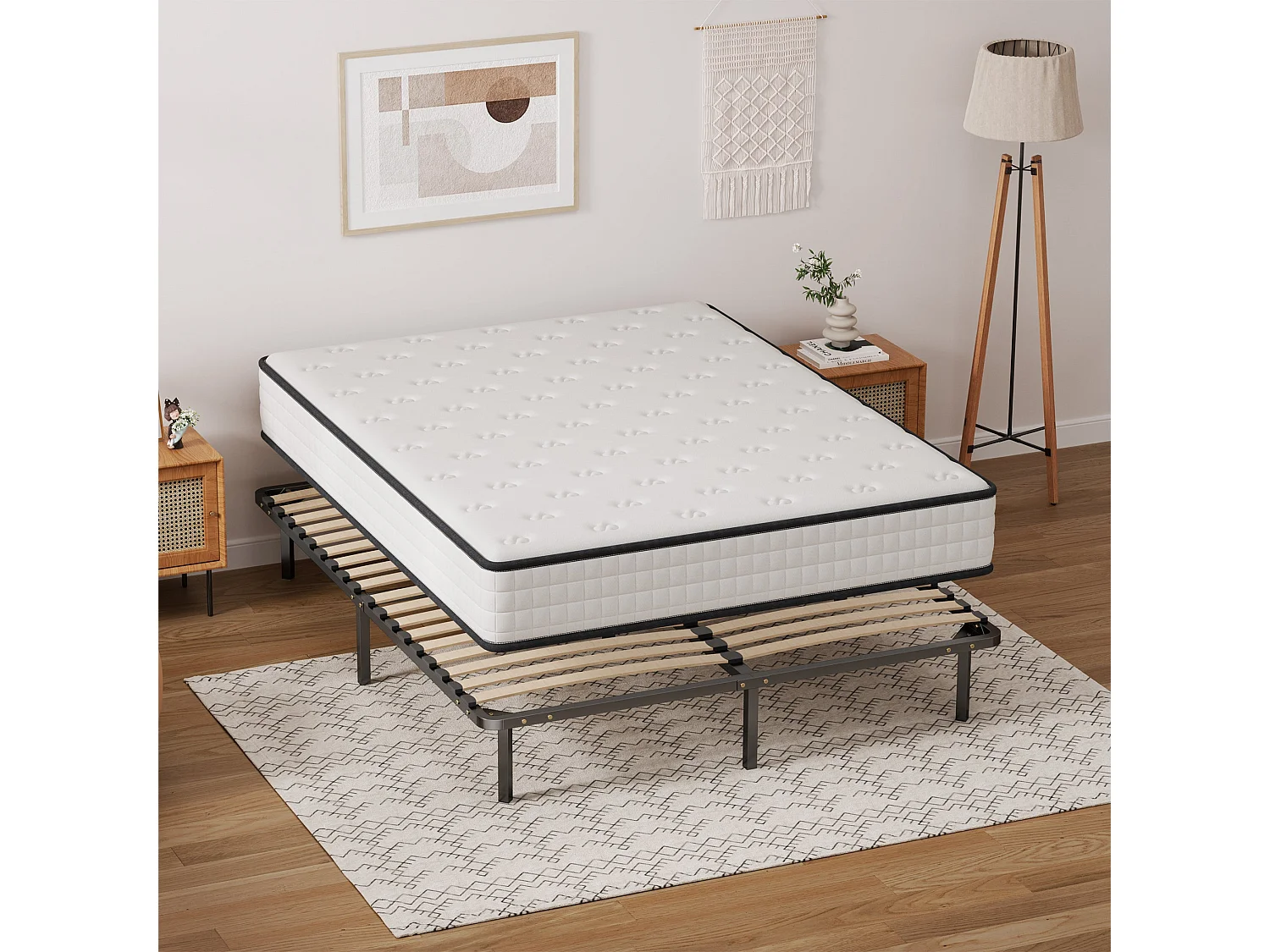 Ensemble Matelas en mousse + Sommier à Lattes 140x190cm, Epaisseur du Matelas 22cm