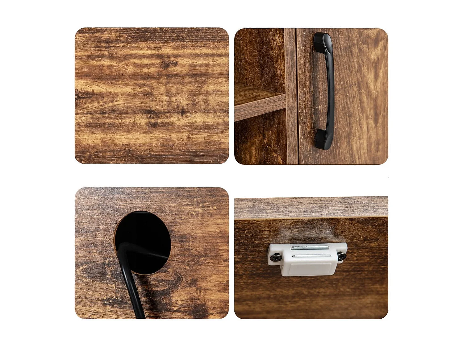 3-stufiges Industrielles Weinregal mit Steckdosen & Flaschenregal & Glashaltern Weinbarschrank Braun