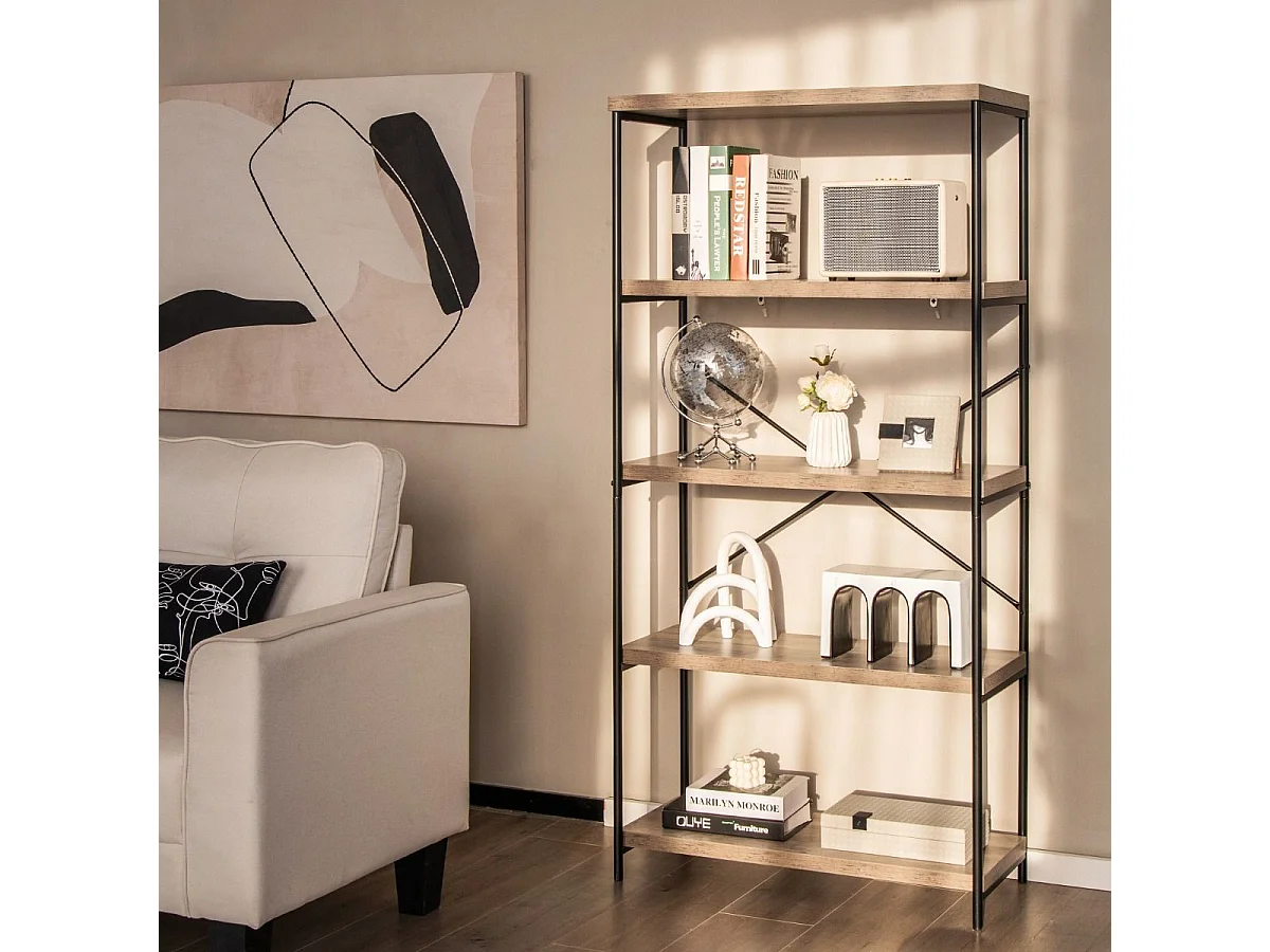 Bücherregal mit 5 Ebenen & Metallrahmen & Industrie-Design Standregal Büroregal Gris