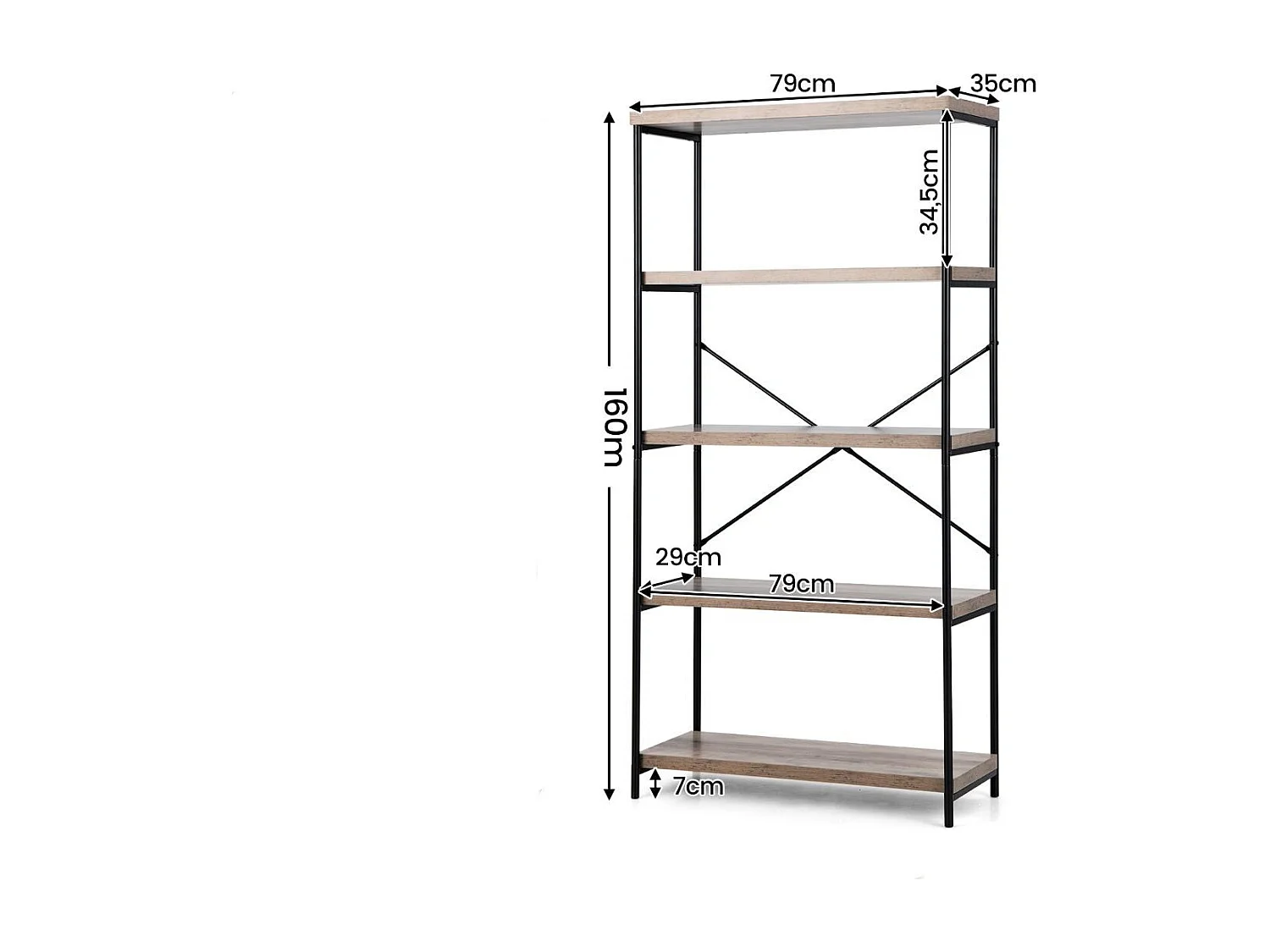 Bücherregal mit 5 Ebenen & Metallrahmen & Industrie-Design Standregal Büroregal Gris