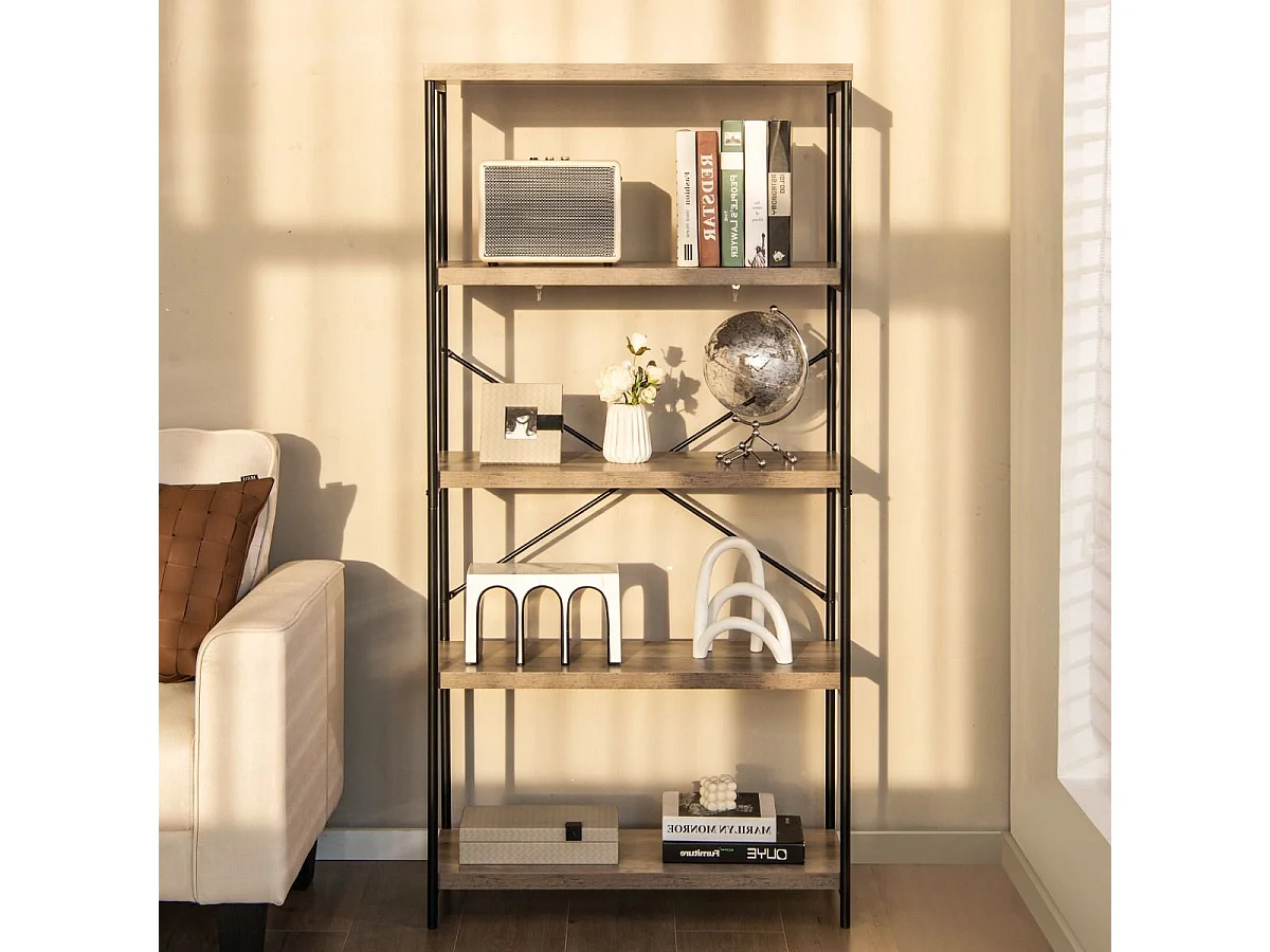 Bücherregal mit 5 Ebenen & Metallrahmen & Industrie-Design Standregal Büroregal Gris