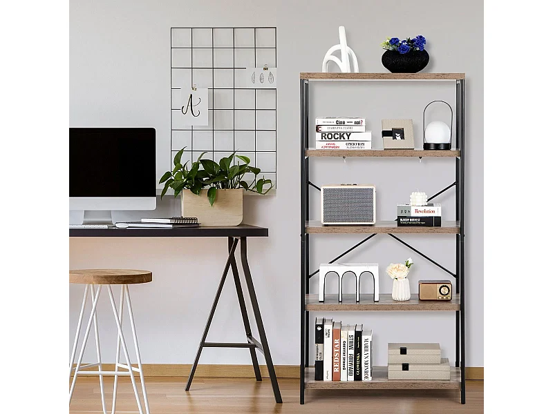 Bücherregal mit 5 Ebenen & Metallrahmen & Industrie-Design Standregal Büroregal Gris