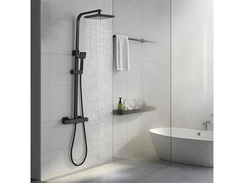 Colonne de Douche Thermostatique, Réglable en Hauteur, Noir