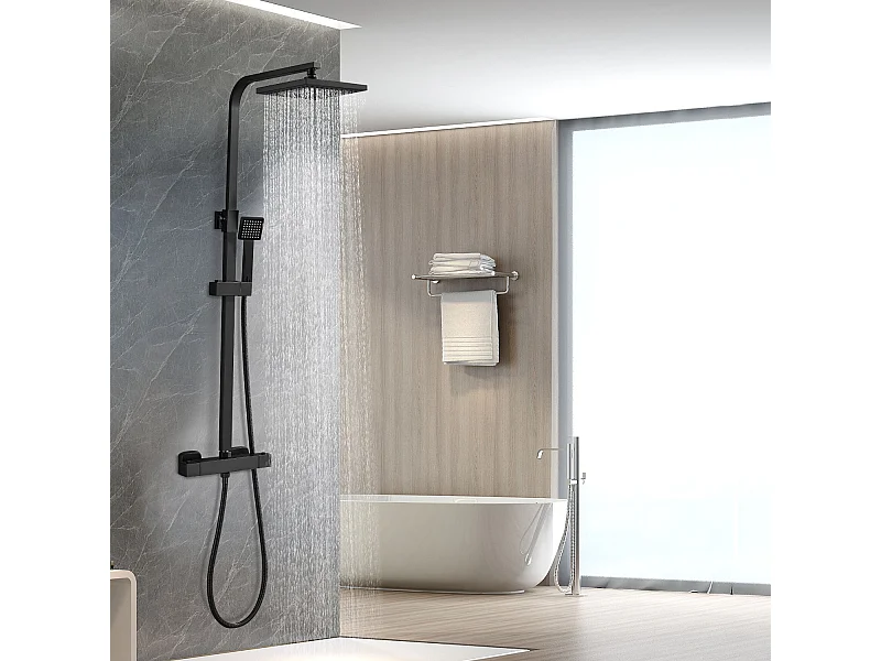 Colonne de Douche Thermostatique, Réglable en Hauteur, Noir