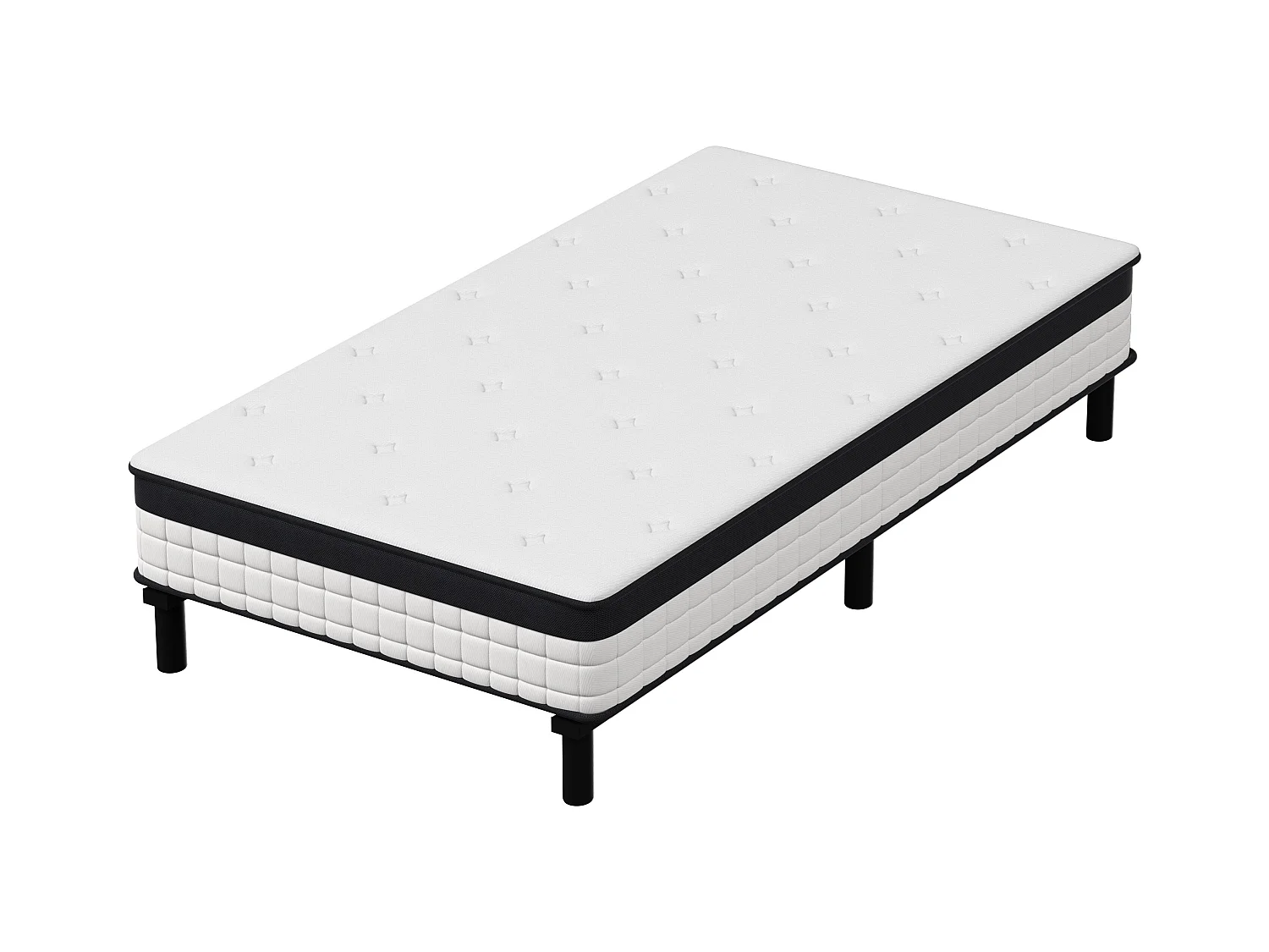 Ensemble 90x200cm matelas-châssis, matelas à ressorts ensachés et haute résilience + cadre de lit en fer robuste, comprenant 6 pieds, épaisseur 18cm