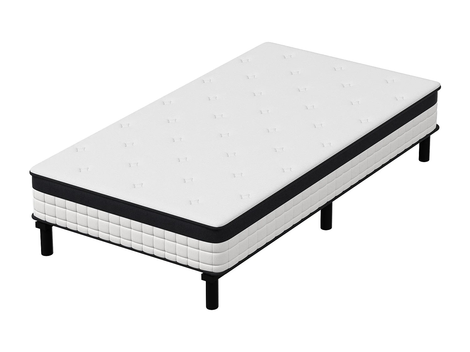 Ensemble 90x200cm matelas-châssis, matelas à ressorts ensachés et haute résilience + cadre de lit en fer robuste, comprenant 6 pieds, épaisseur 18cm