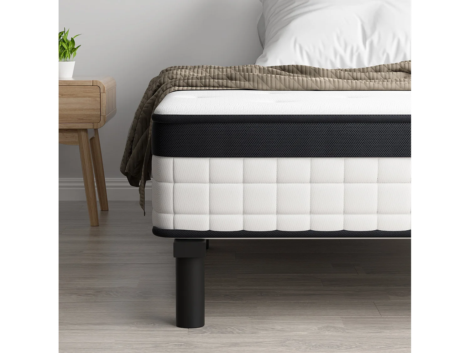 Combinatie van matras en frame, matras met pocketveren en hoge veerkracht + stevig ijzeren