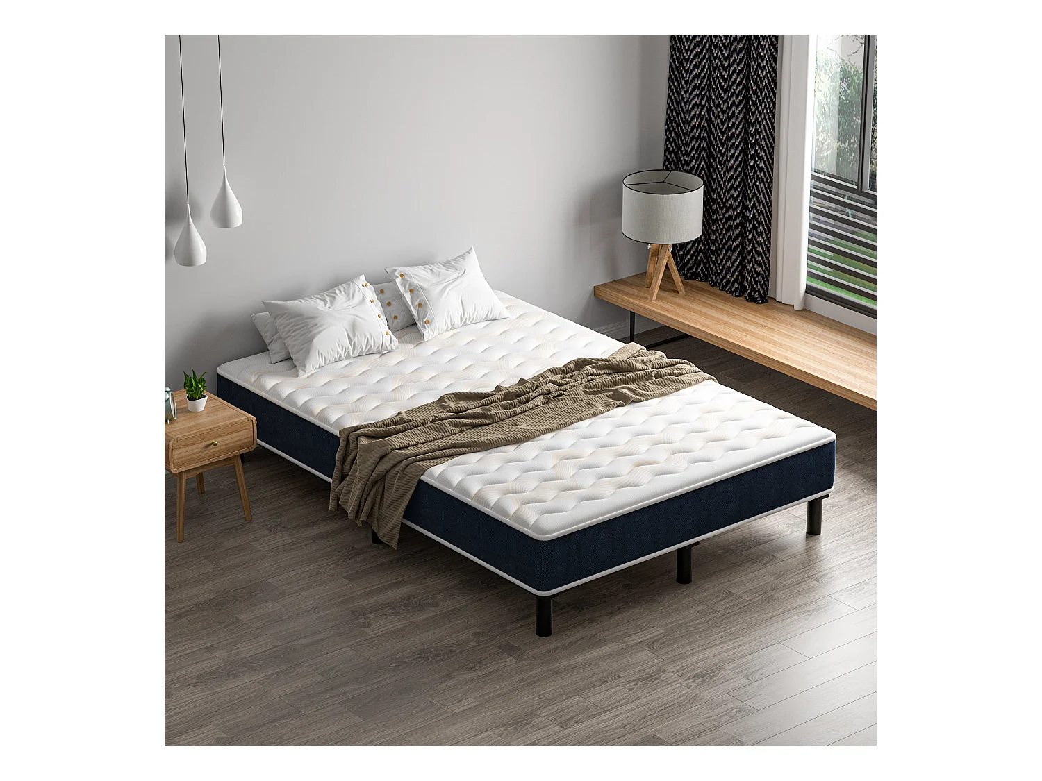 Combinatie bed 140x190 cm, traagschuimmatras van 15 cm dik + ijzeren bedframe, 9 poten