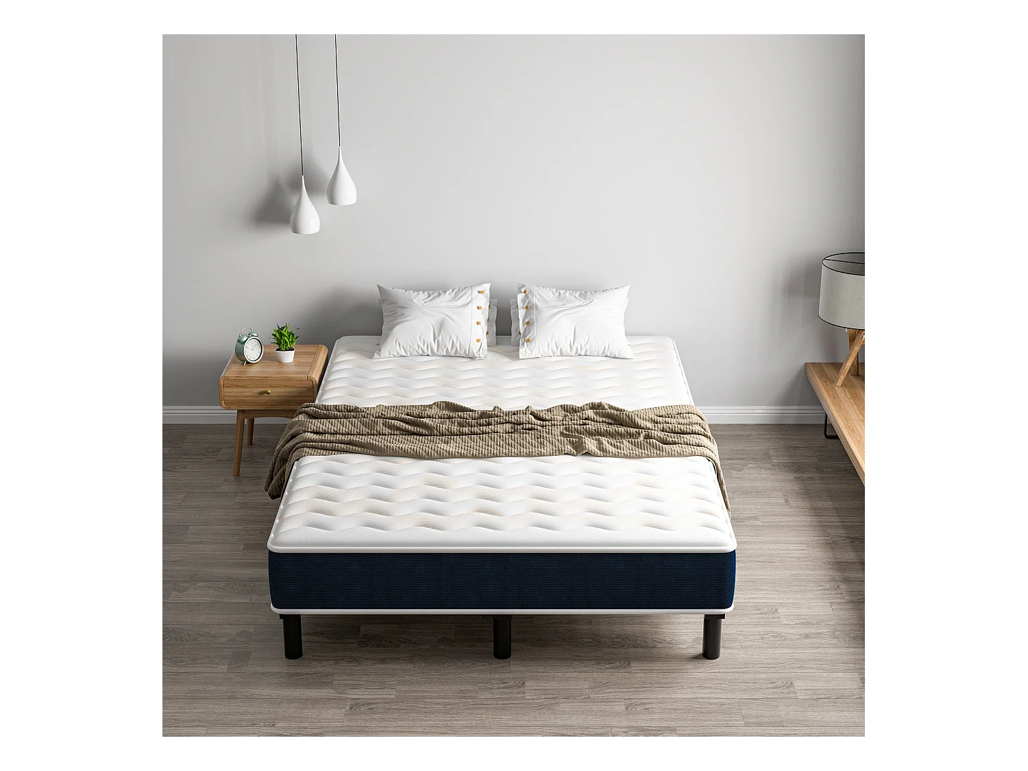 Combinatie bed 140x190 cm, traagschuimmatras van 15 cm dik + ijzeren bedframe, 9 poten