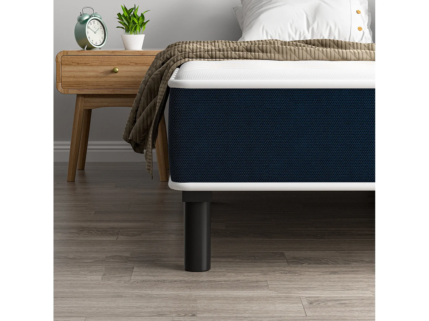 Combinaison lit 140x190 cm, matelas en mousse à mémoire de forme de 15 cm d'épaisseur + cadre de lit en fer, 9 pieds