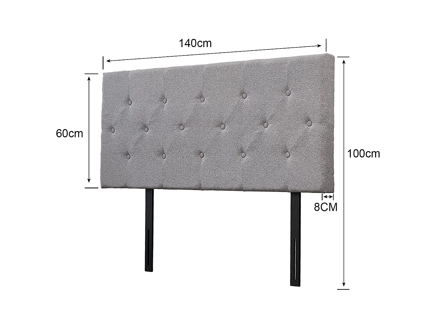 Tête de lit 140x60 cm, Épaisseur 8 cm, gris