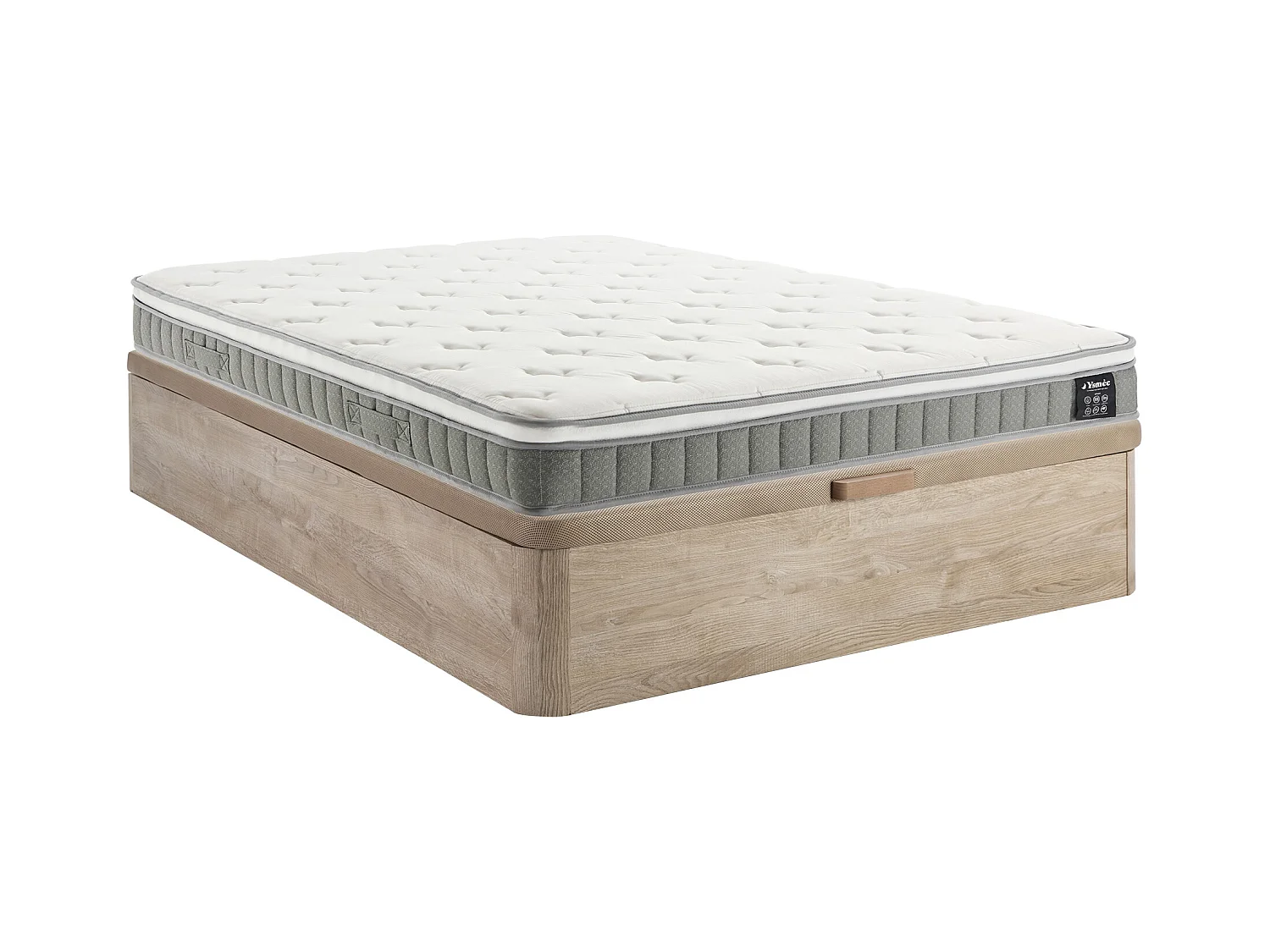 Bett mit Bettkasten - 140 x 190 cm - Natur hell - Taschenfederkernmatratze mit Memoryschaum - Höhe 21 cm - VITOGO von YSMÉE
