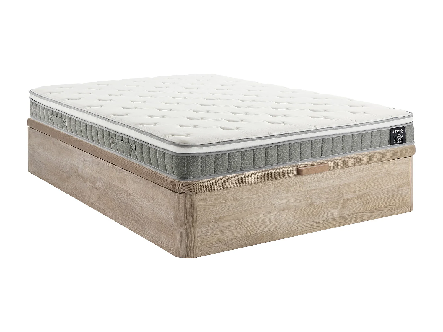Ensemble 160 x 200 cm sommier coffre naturel clair + matelas ressorts ensachés et accueil mémoire de forme ép.21cm - VITOGO de YSMÉE