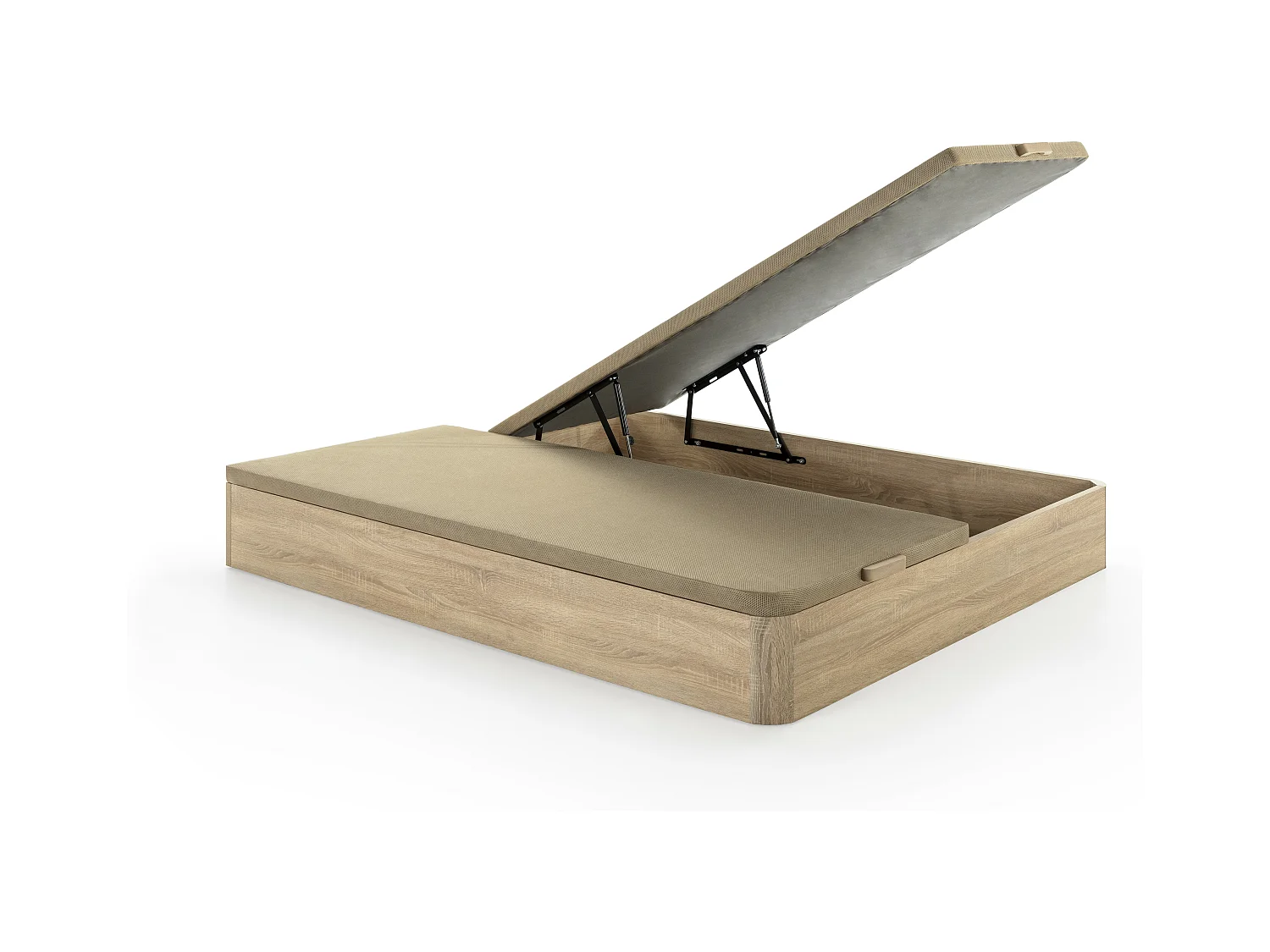 Sett 180 x 200 cm seng med oppbevaring naturlig lys + madrass med posefjærer og minneskum topp tykkelse 21 cm - VITOGO fra YSMÉE