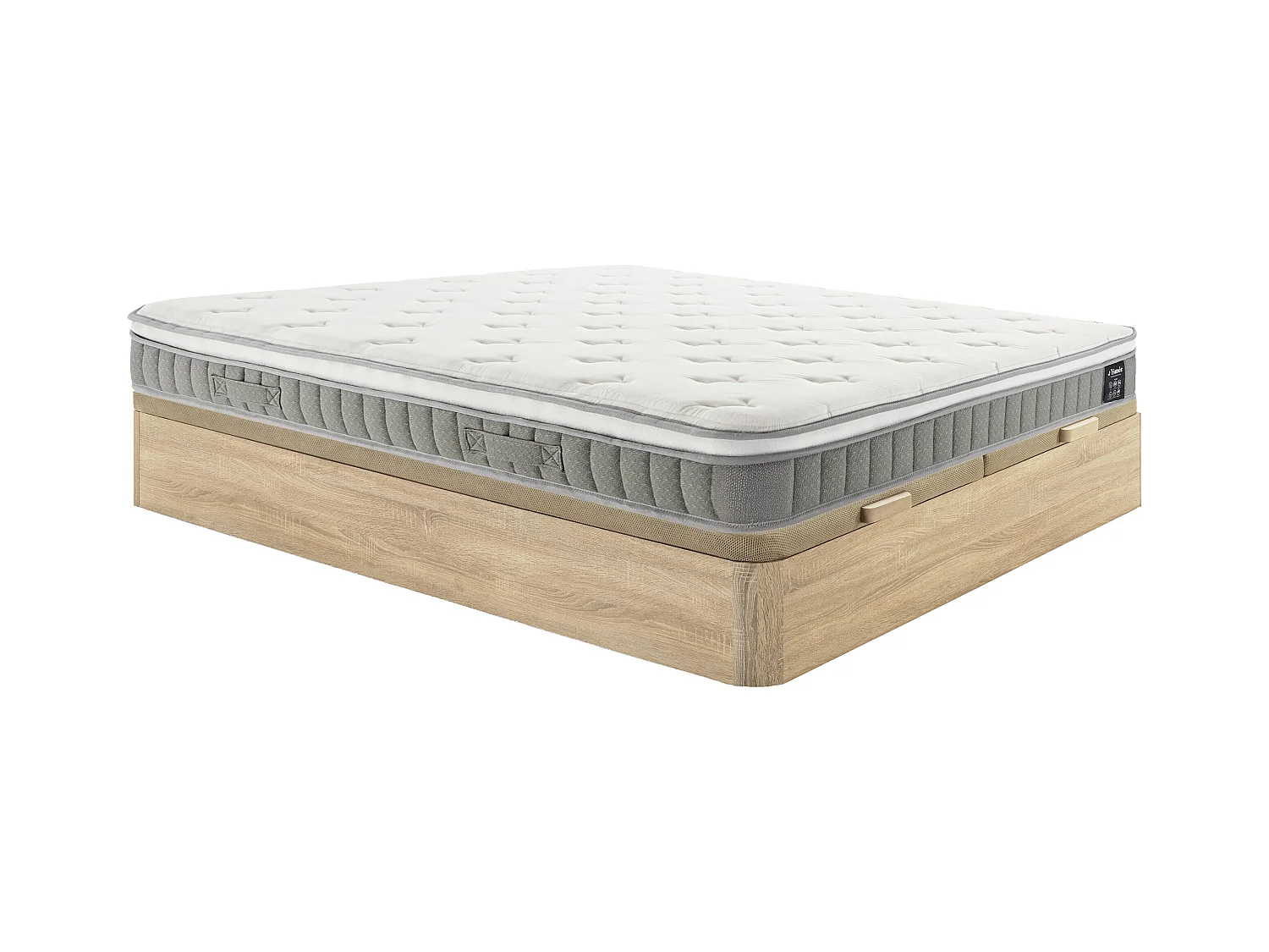 Ensemble 180 x 200 cm sommier coffre naturel clair + matelas ressorts ensachés et accueil mémoire de forme ép.21cm - VITOGO de YSMÉE