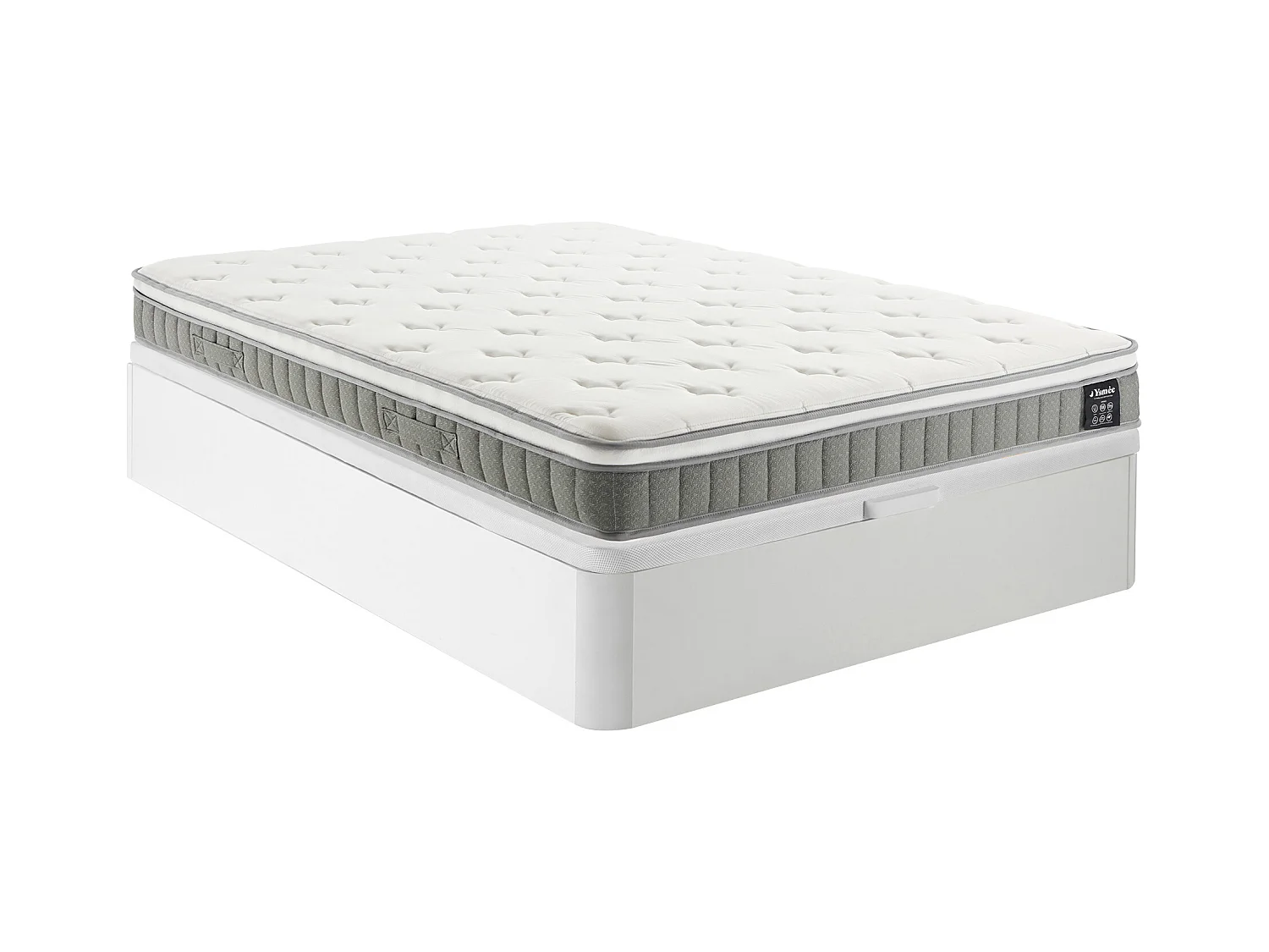 Ensemble 140 x 190 cm sommier coffre blanc + matelas ressorts ensachés et accueil mémoire de forme ép.21cm - VITOGO de YSMÉE