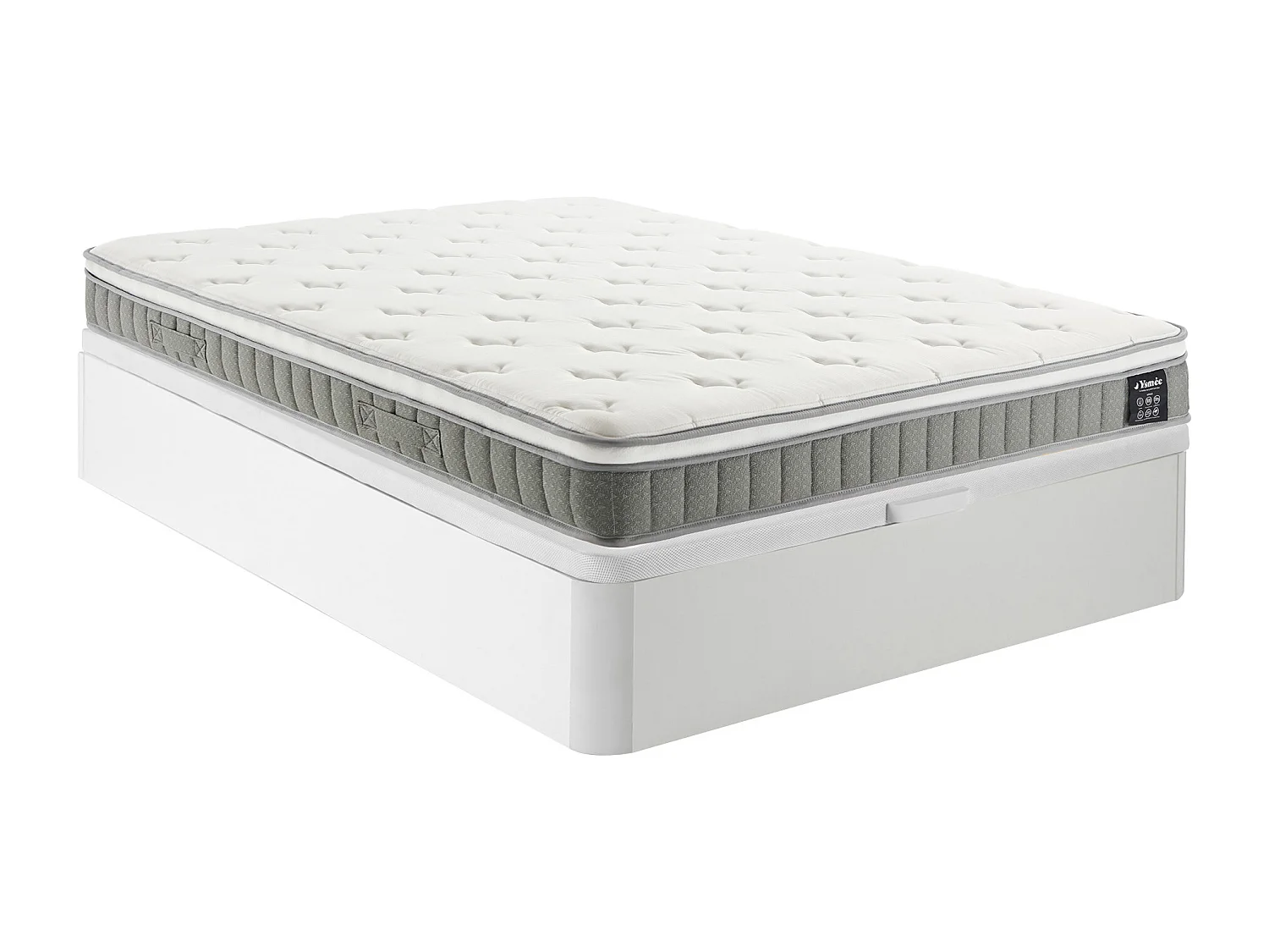 Ensemble 160 x 200 cm sommier coffre blanc + matelas ressorts ensachés et accueil mémoire de forme ép.21cm - VITOGO de YSMÉE