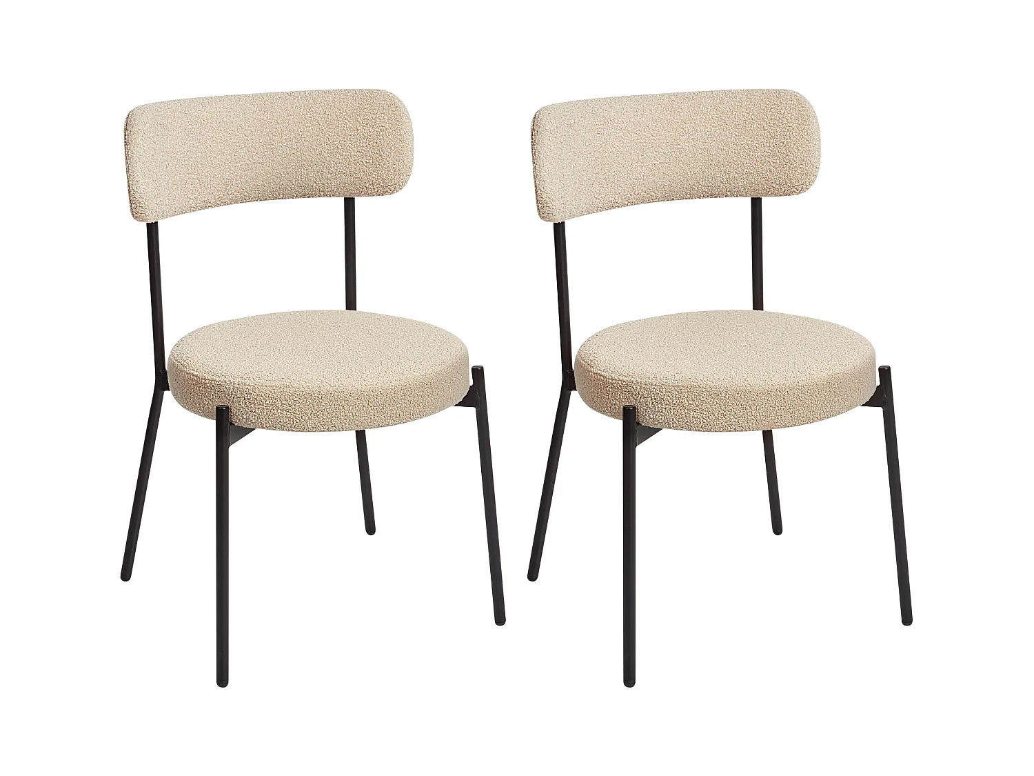 Esszimmerstuhl 2er Set Bouclé beige mit hoher Lehne Metallbeine modern Allison