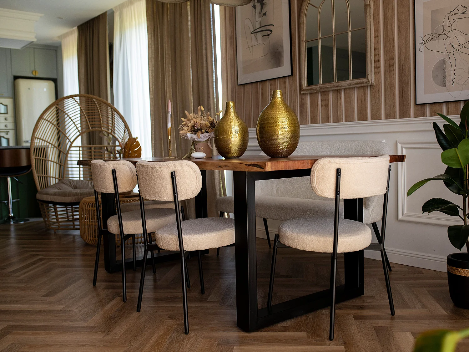 Lot de 2 chaises de salle à manger ALLISON Bouclé Beige clair