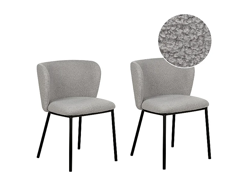 Esszimmerstühle Bouclé 2er Set grau schwarze Beine gepolstert Mina