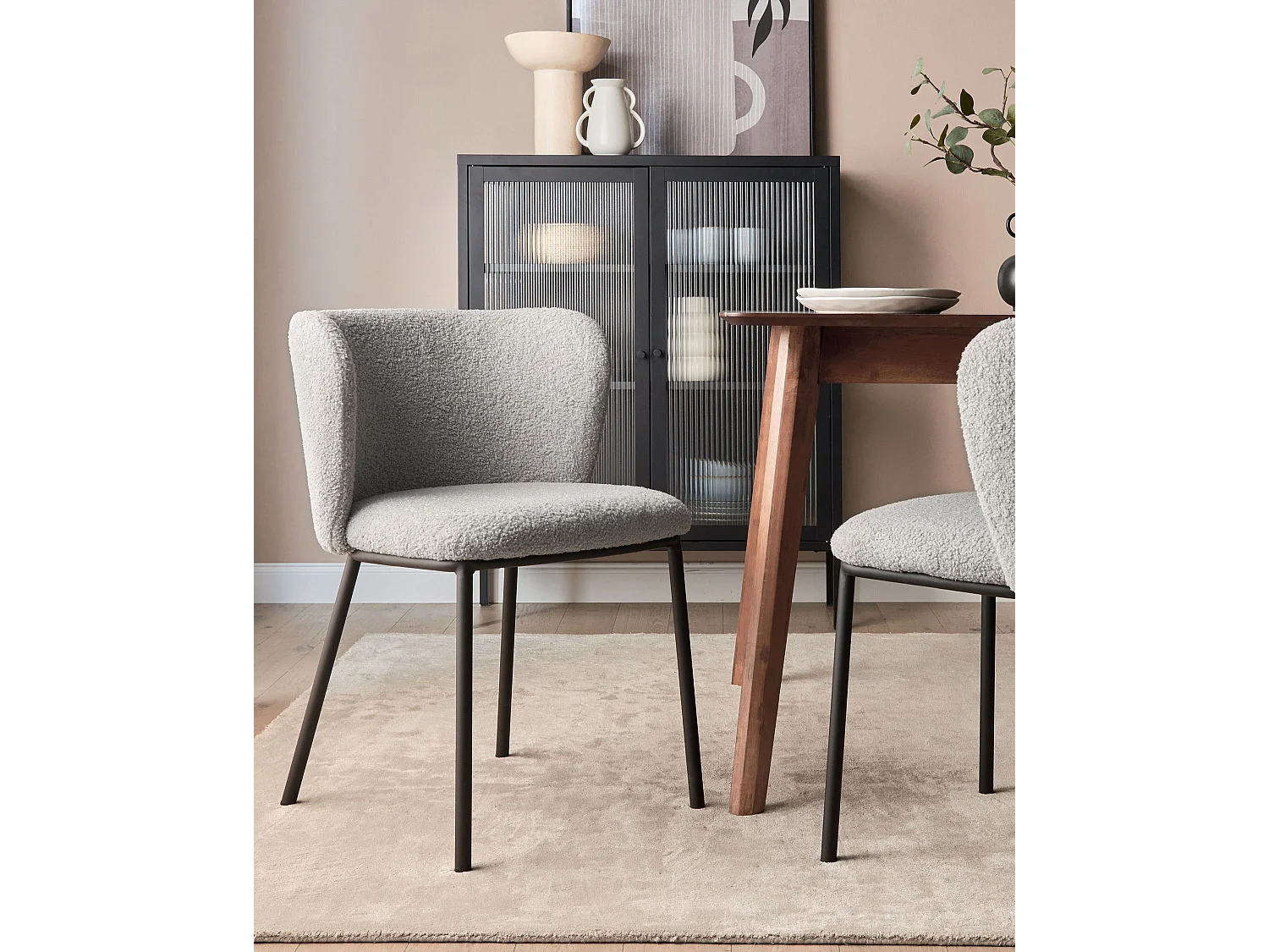 Lot de 2 chaises de salle à manger MINA Bouclé Gris