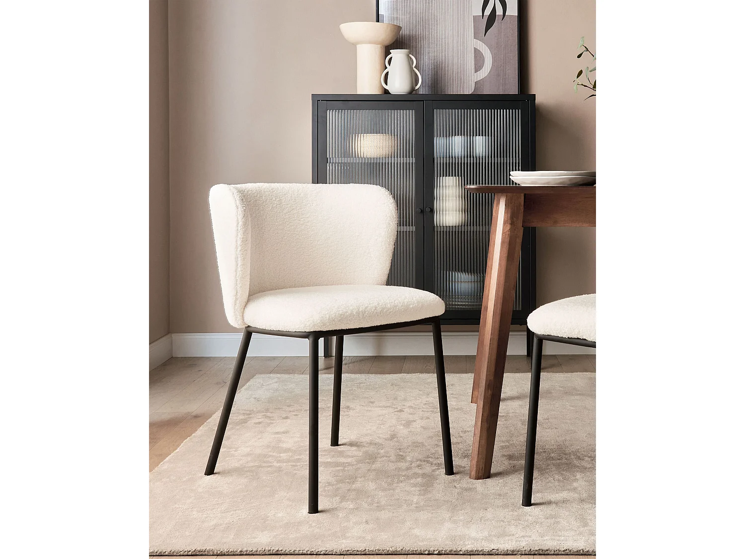 Lot de 2 chaises de salle à manger MINA Bouclé Blanc cassé