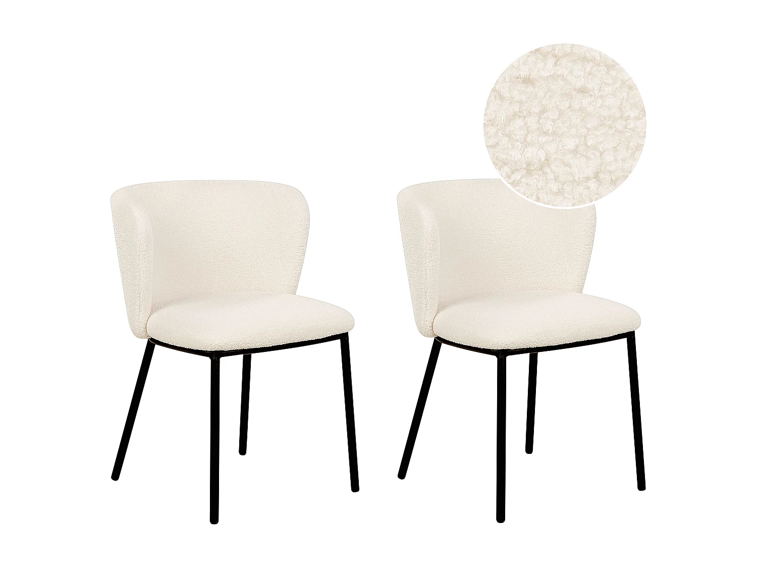 Lot de 2 chaises de salle à manger MINA Bouclé Blanc cassé