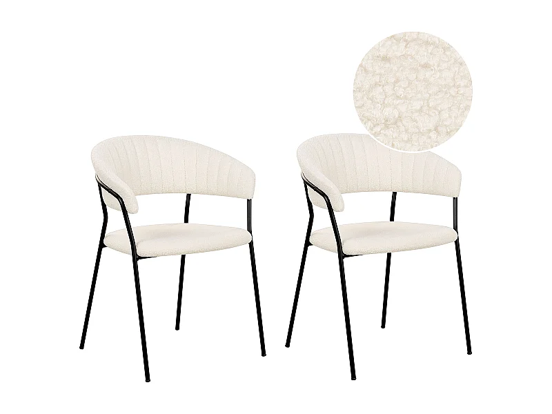 Conjunto de 2 cadeiras de jantar MARIPOSA Bouclé Branco creme