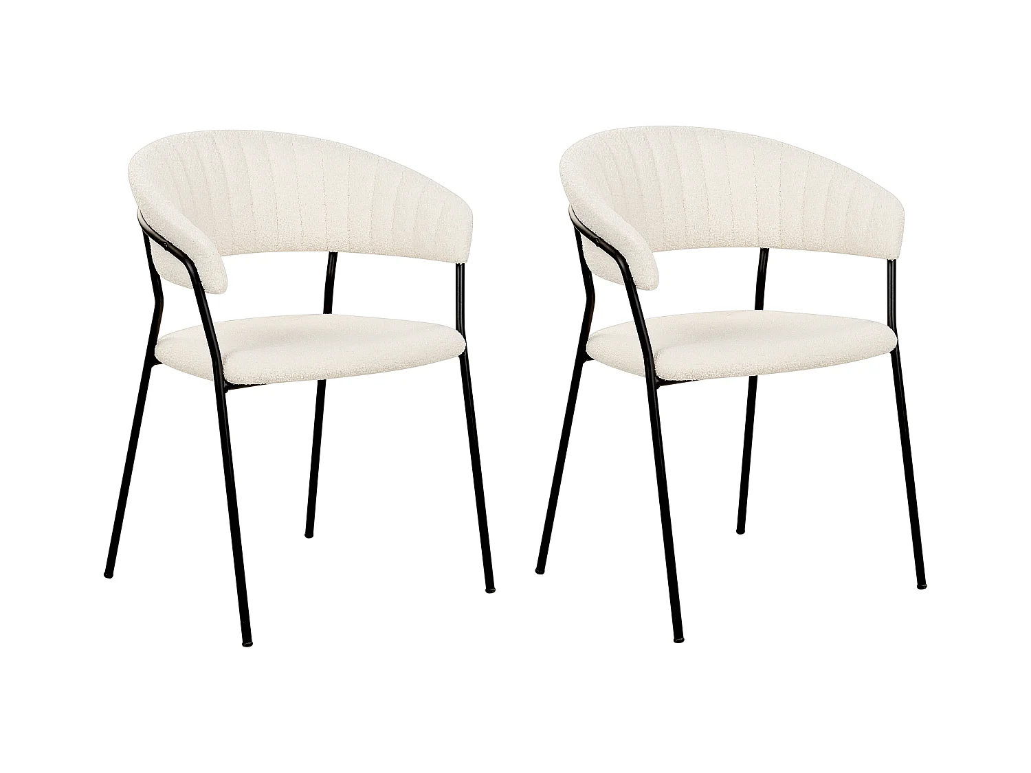Esszimmerstühle 2er Set aus Bouclé Stoff weiß schwarze Beine Creme Mariposa