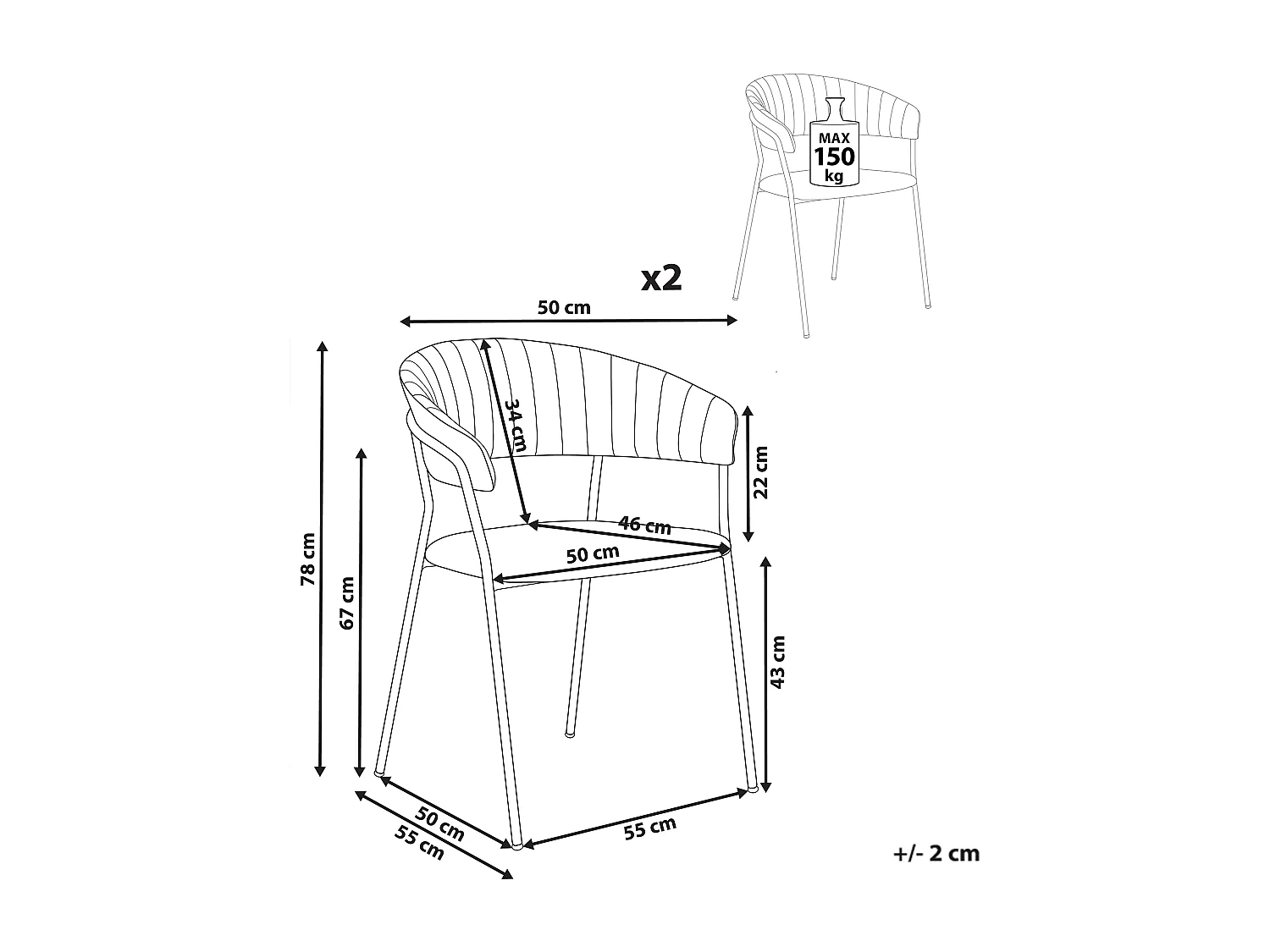 Lot de 2 chaises de salle à manger MARIPOSA Bouclé Blanc cassé