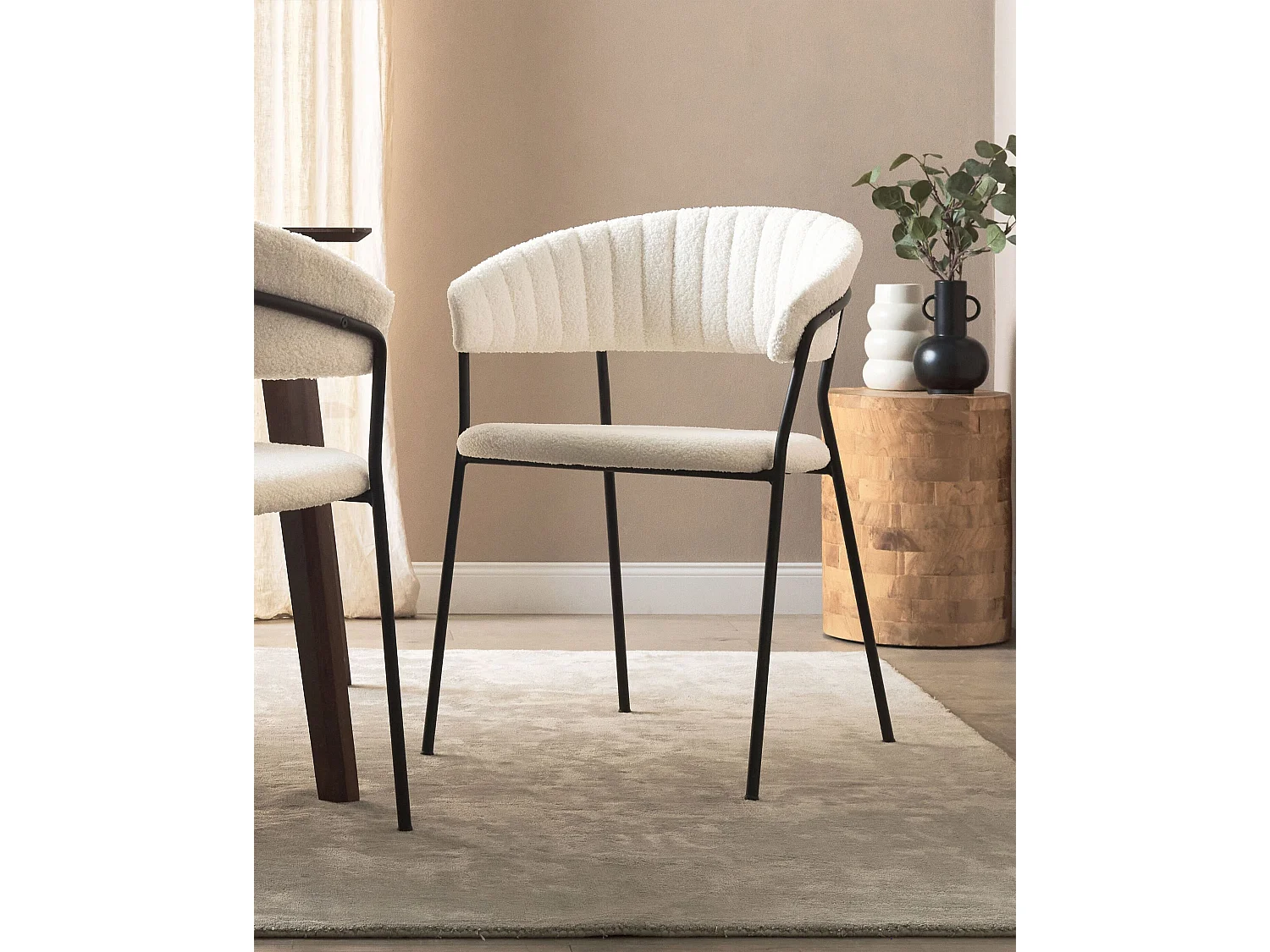Conjunto de 2 cadeiras de jantar MARIPOSA Bouclé Branco creme