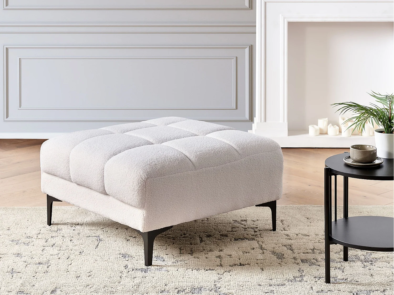 Ottomane ALNES Bouclé Weiss