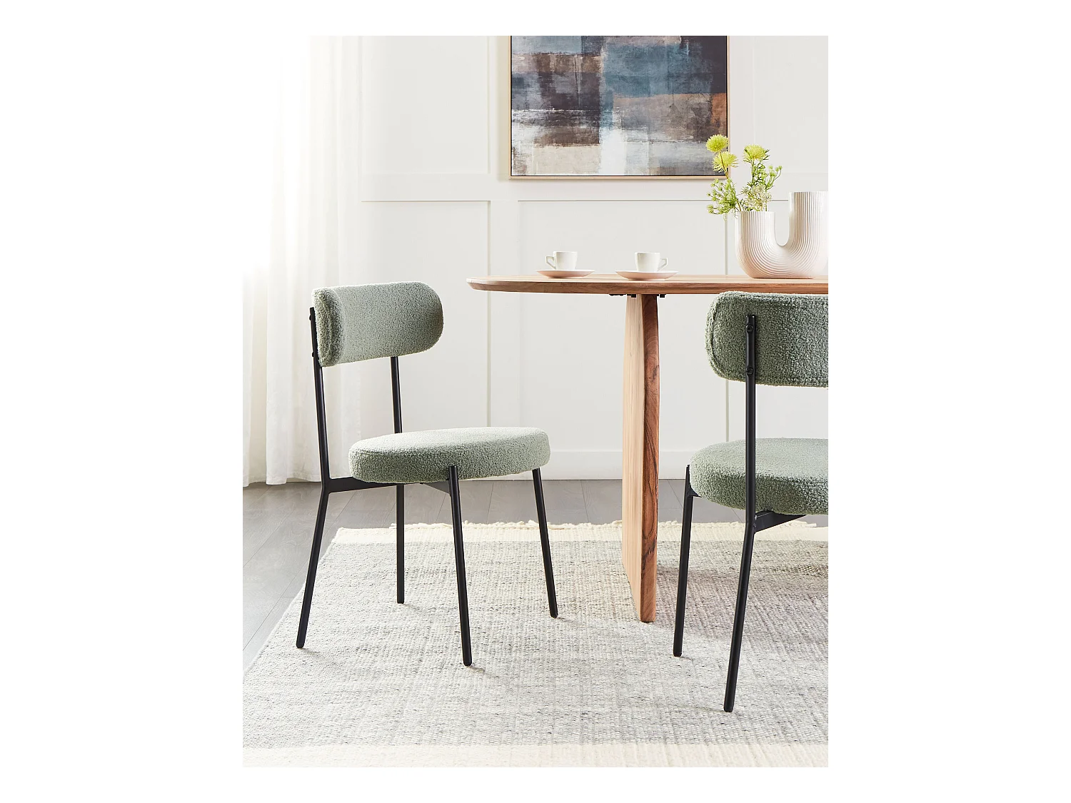 Lot de 2 chaises de salle à manger ALLISON Bouclé Vert clair