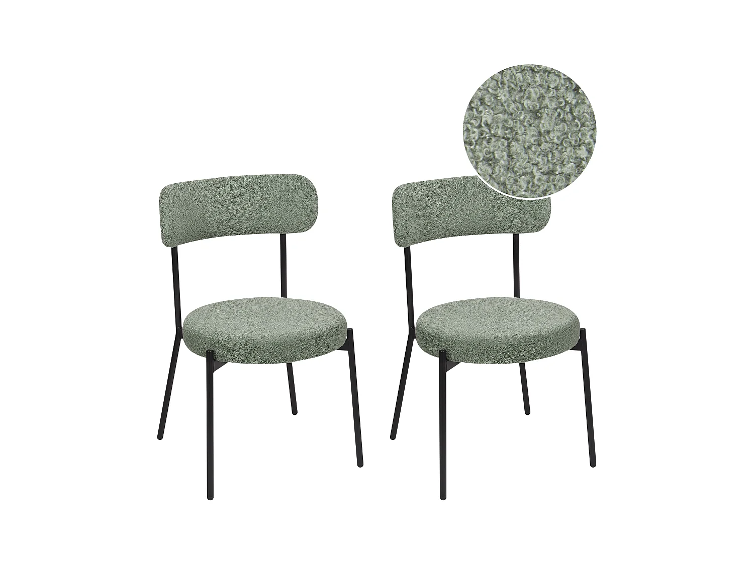 Lot de 2 chaises de salle à manger ALLISON Bouclé Vert clair
