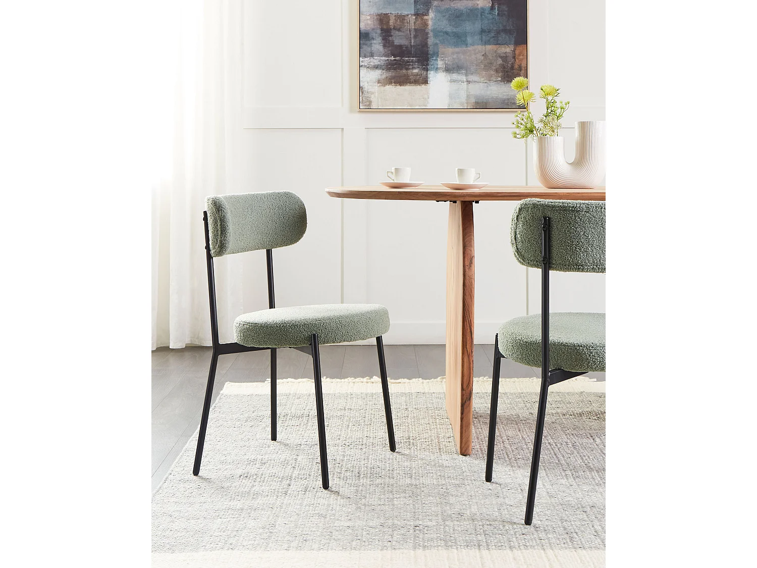 Lot de 2 chaises de salle à manger ALLISON Bouclé Vert clair